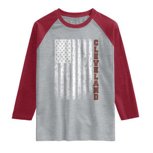 Cleveland Ohio State Pride Vintage American Flag Raglan Shirt Vintage American Flag Ohio State Pride TS11 Heather Gray Heather Red Print Your Wear