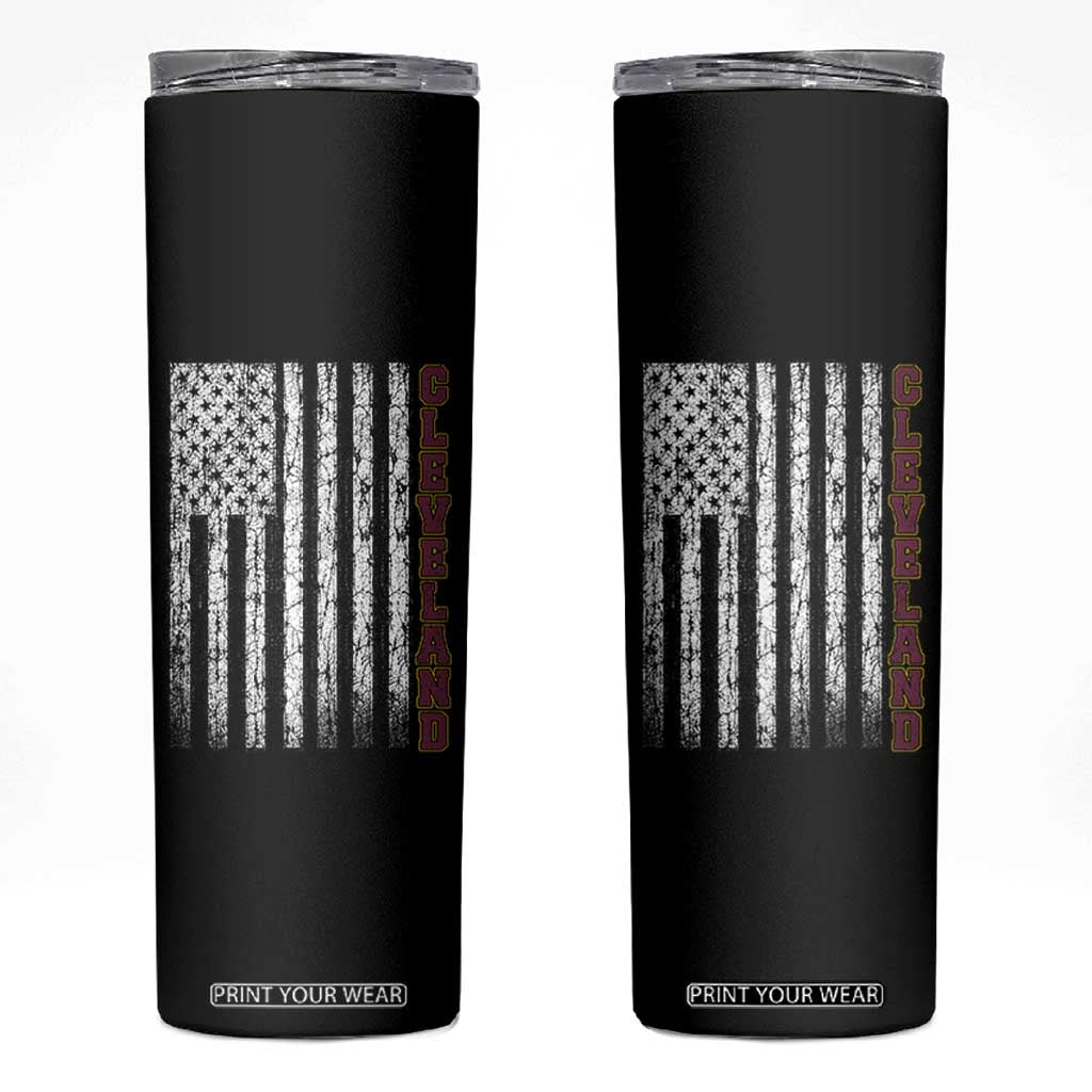 Cleveland Ohio State Pride Vintage American Flag Skinny Tumbler Vintage American Flag Ohio State Pride TS11 Black Print Your Wear