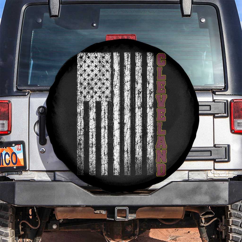 Cleveland Ohio State Pride Vintage American Flag Spare Tire Cover Vintage American Flag Ohio State Pride TS11 No hole Black Print Your Wear
