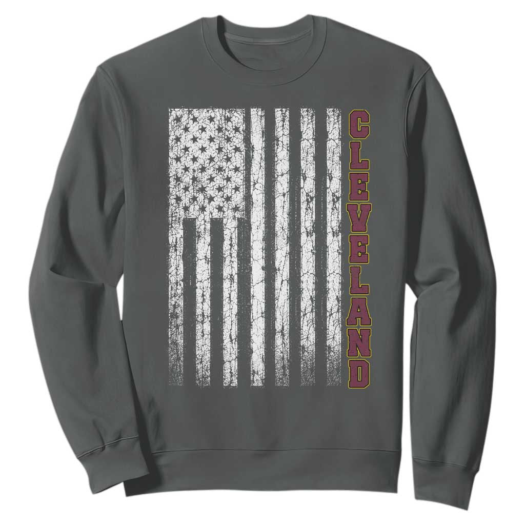 Cleveland Ohio State Pride Vintage American Flag Sweatshirt Vintage American Flag Ohio State Pride TS11 Dark Heather Print Your Wear