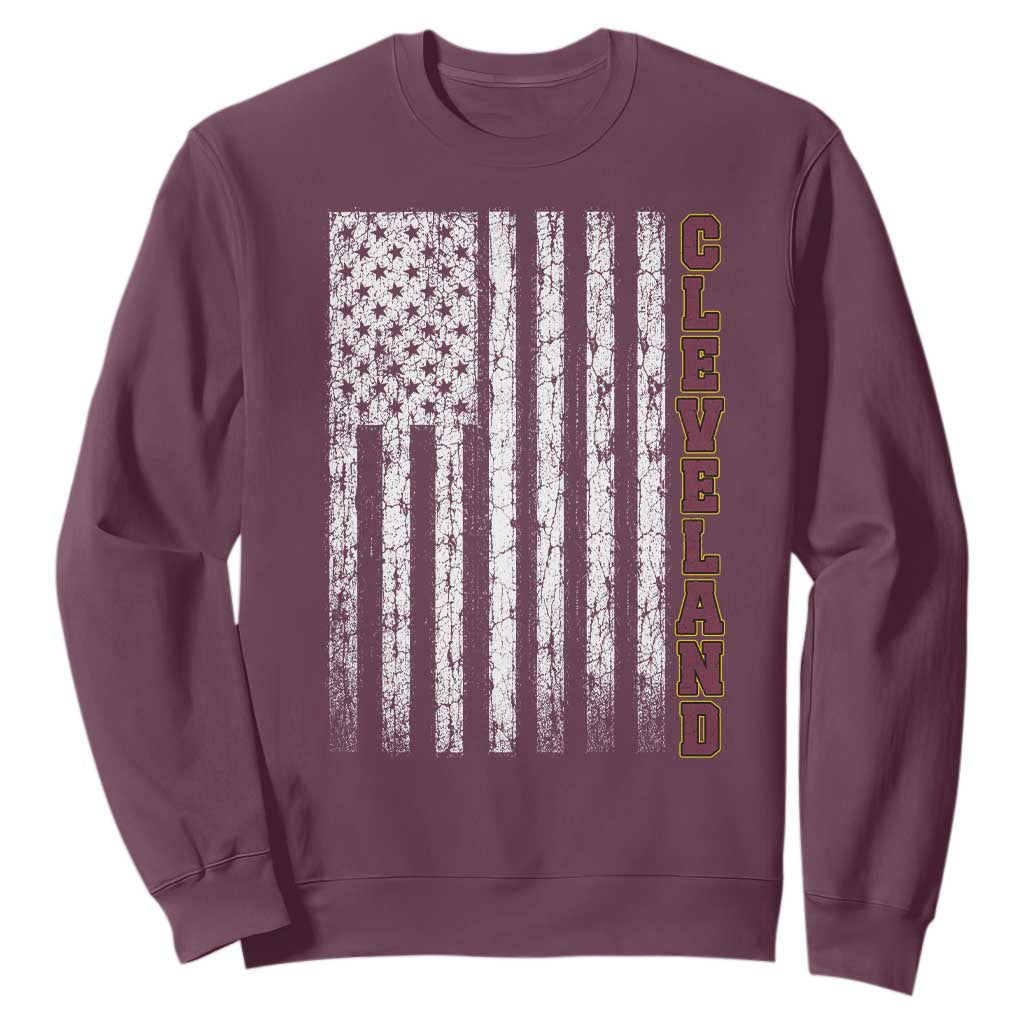 Cleveland Ohio State Pride Vintage American Flag Sweatshirt Vintage American Flag Ohio State Pride TS11 Maroon Print Your Wear