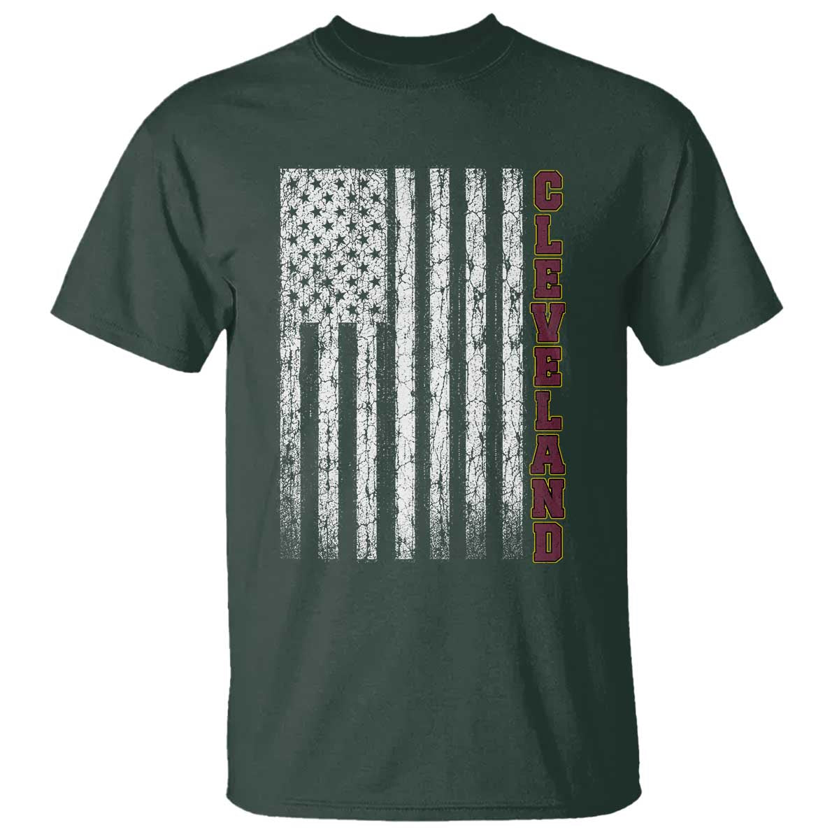 Cleveland Ohio State Pride Vintage American Flag T Shirt Vintage American Flag Ohio State Pride TS11 Dark Forest Green Print Your Wear