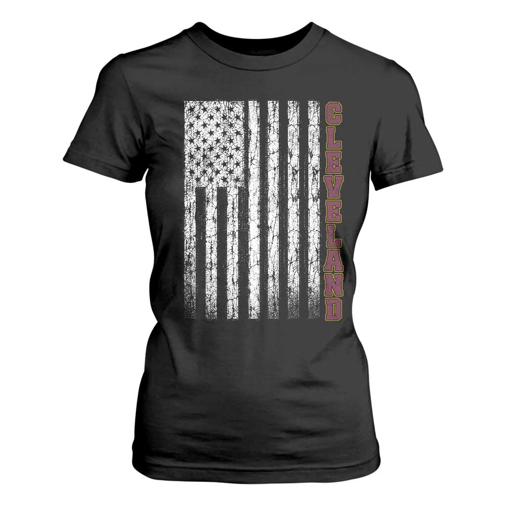 Cleveland Ohio State Pride Vintage American Flag T Shirt For Women Vintage American Flag Ohio State Pride TS11 Black Print Your Wear
