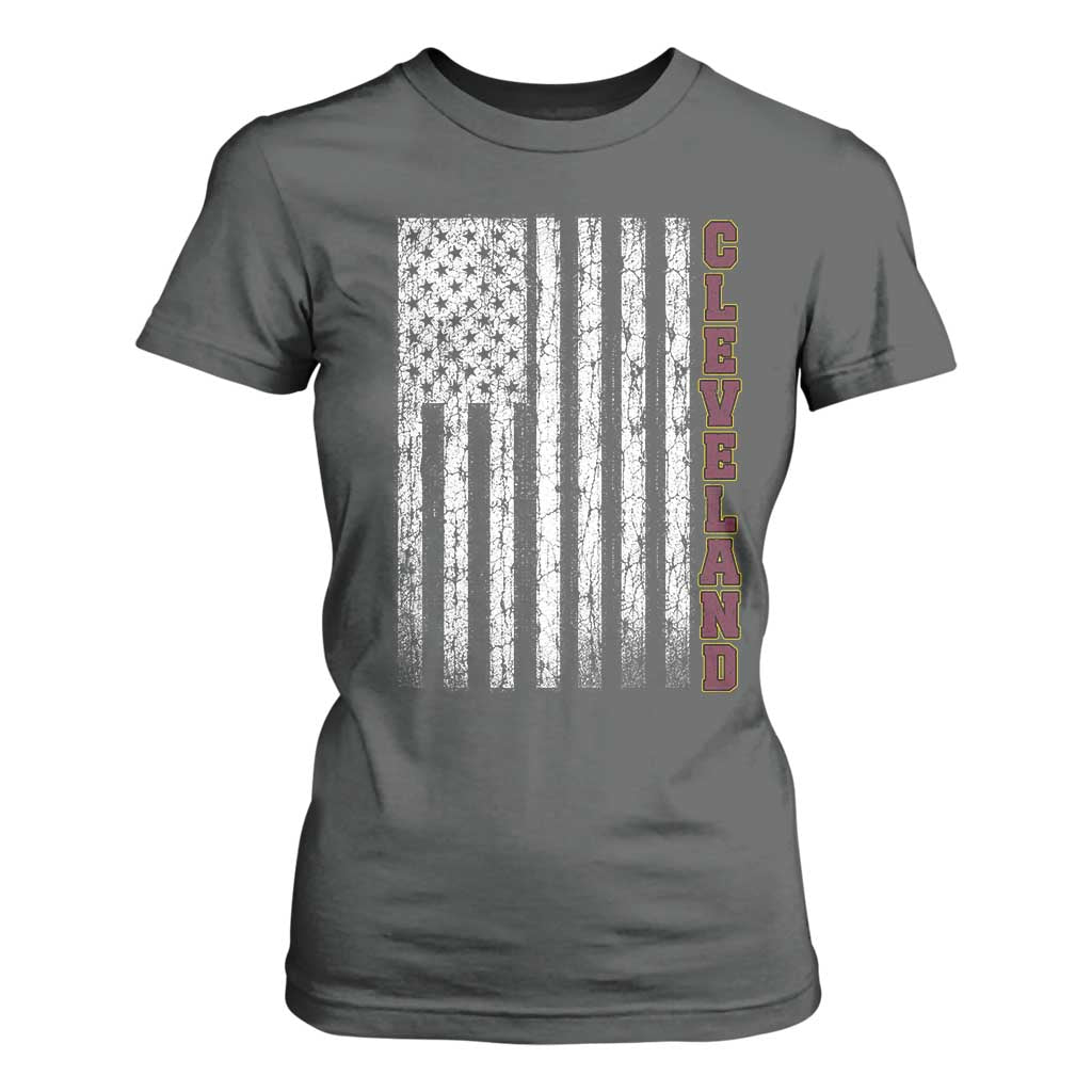 Cleveland Ohio State Pride Vintage American Flag T Shirt For Women Vintage American Flag Ohio State Pride TS11 Dark Heather Print Your Wear