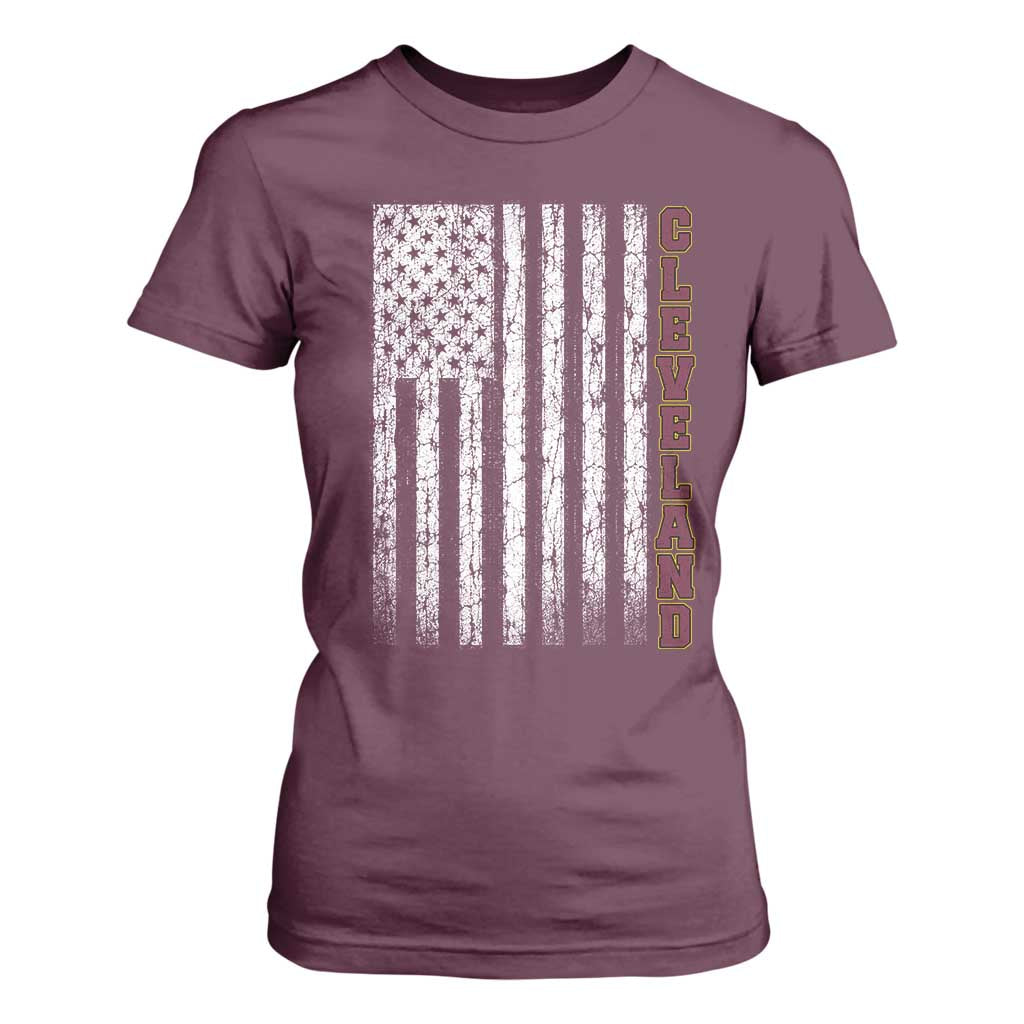 Cleveland Ohio State Pride Vintage American Flag T Shirt For Women Vintage American Flag Ohio State Pride TS11 Maroon Print Your Wear