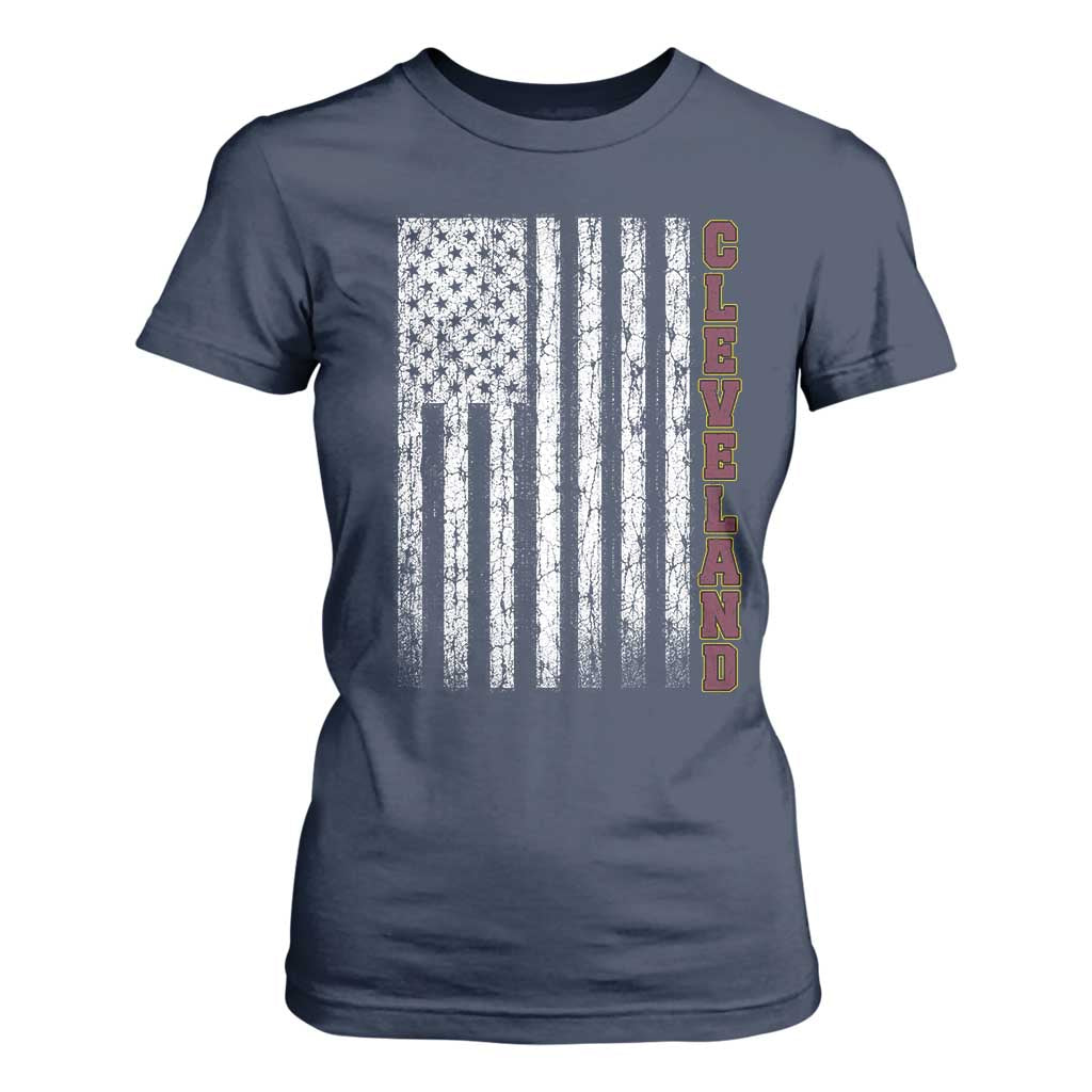 Cleveland Ohio State Pride Vintage American Flag T Shirt For Women Vintage American Flag Ohio State Pride TS11 Navy Print Your Wear