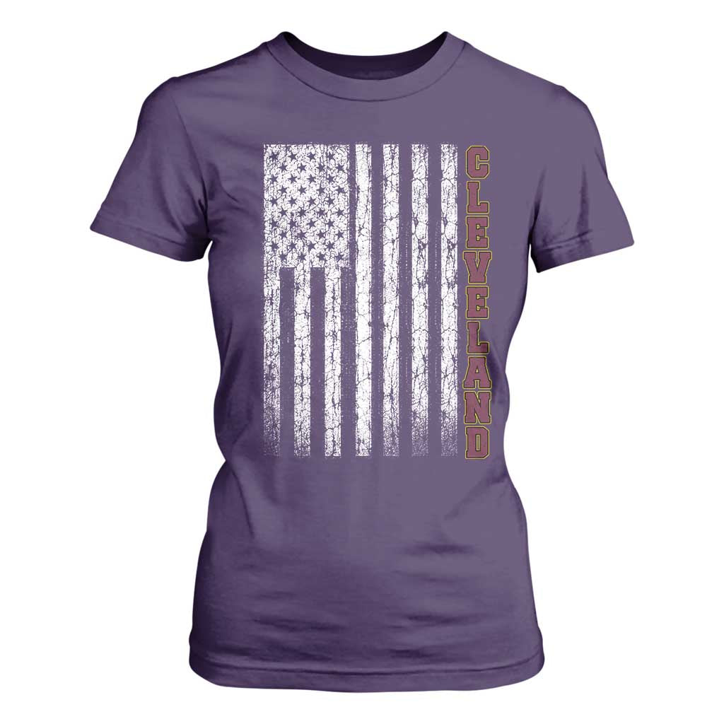 Cleveland Ohio State Pride Vintage American Flag T Shirt For Women Vintage American Flag Ohio State Pride TS11 Purple Print Your Wear