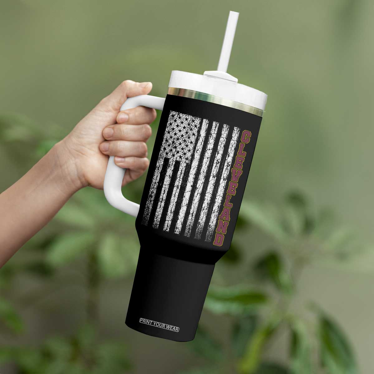 Cleveland Ohio State Pride Vintage American Flag Tumbler With Handle Vintage American Flag Ohio State Pride TS11 Print Your Wear