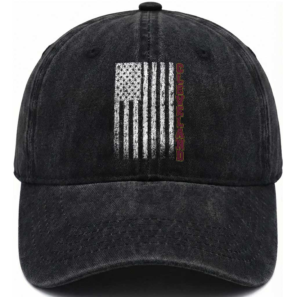 Cleveland Ohio State Pride Vintage American Flag Washed Cotton Baseball Cap Vintage American Flag Ohio State Pride TS11 Print Your Wear