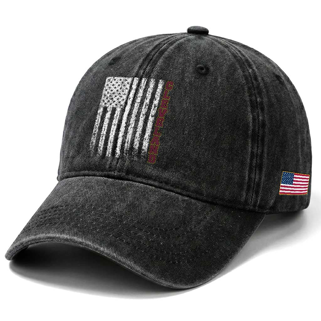 Cleveland Ohio State Pride Vintage American Flag Washed Cotton Baseball Cap Vintage American Flag Ohio State Pride TS11 Print Your Wear