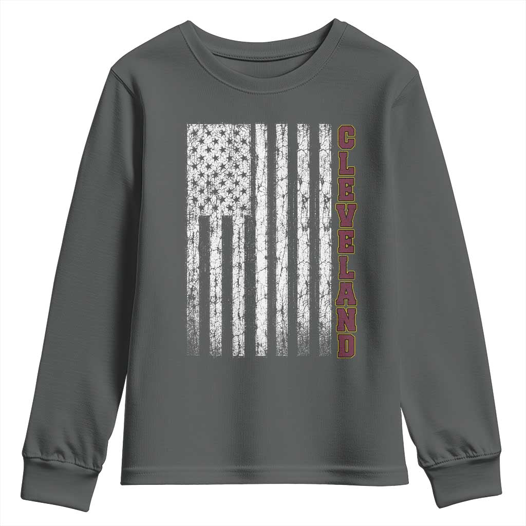Cleveland Ohio State Pride Vintage American Flag Youth Sweatshirt Vintage American Flag Ohio State Pride TS11 Dark Heather Print Your Wear