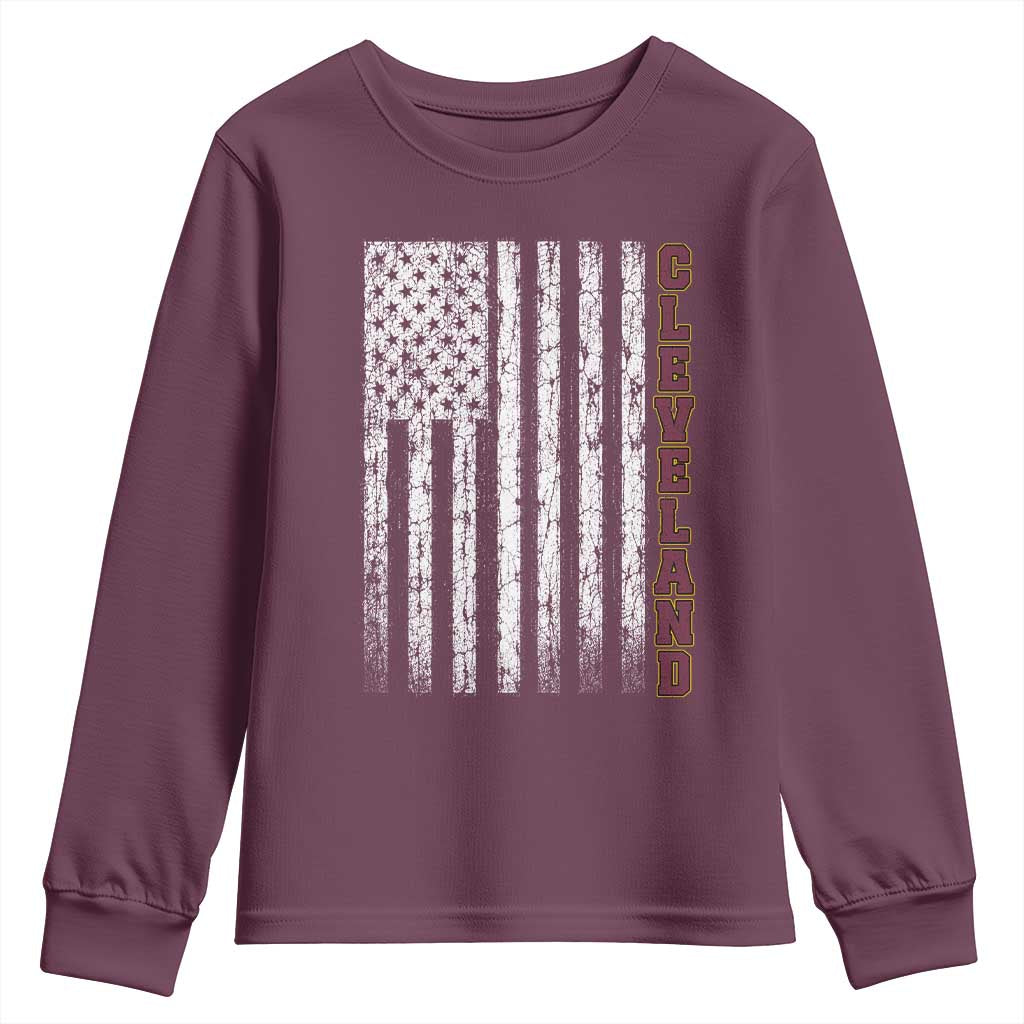 Cleveland Ohio State Pride Vintage American Flag Youth Sweatshirt Vintage American Flag Ohio State Pride TS11 Maroon Print Your Wear