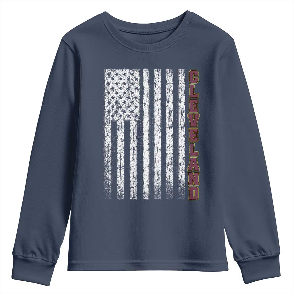 Cleveland Ohio State Pride Vintage American Flag Youth Sweatshirt Vintage American Flag Ohio State Pride TS11 Navy Print Your Wear