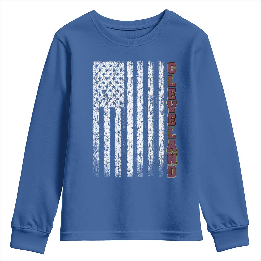 Cleveland Ohio State Pride Vintage American Flag Youth Sweatshirt Vintage American Flag Ohio State Pride TS11 Royal Blue Print Your Wear