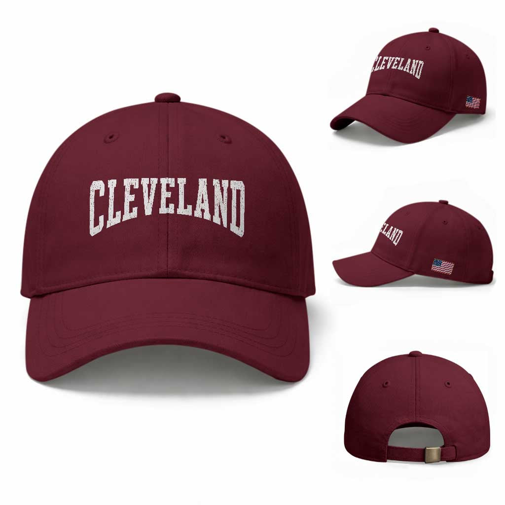 Cleveland Ohio OH City Throwback Design Vintage Baseball Cap TS11 Baseball Cap Universal Fit Maroon Print Your Wear