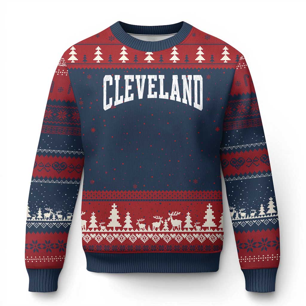 Cleveland Ohio OH City Throwback Design Vintage Ugly Christmas Sweater TS11 Navy Red Print Your Wear