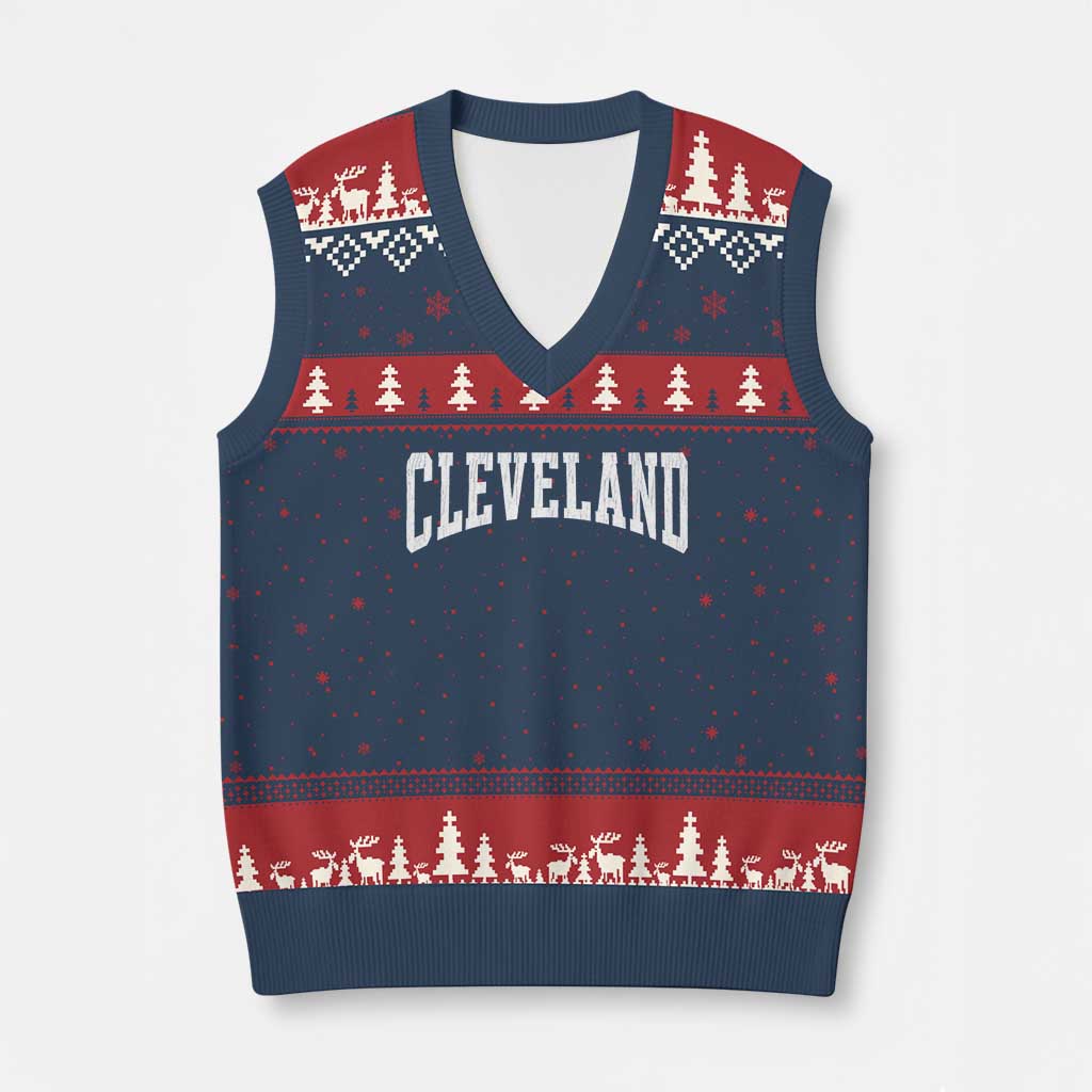 Cleveland Ohio OH City Throwback Design Vintage V-Neck Knit Sweater Vest TS11 Navy Red Print Your Wear