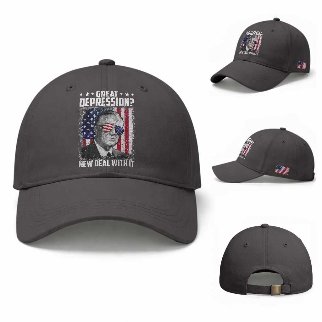 Franklin D Roosevelt Baseball Cap Great Depression New Deal With It TS11 Baseball Cap Universal Fit Dark Gray Print Your Wear