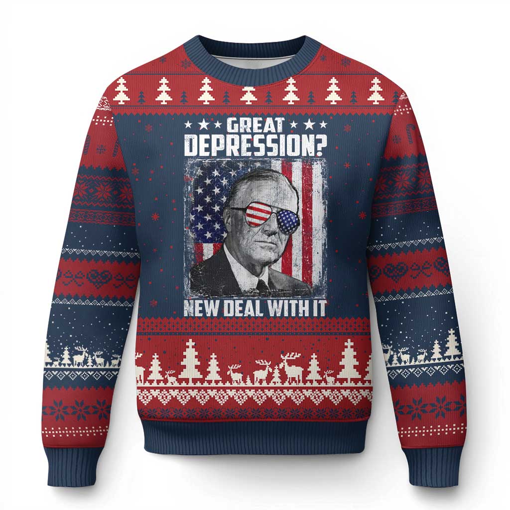 Franklin D Roosevelt Ugly Christmas Sweater Great Depression New Deal With It TS11 Navy Red Print Your Wear