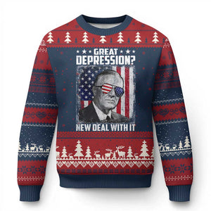 Franklin D Roosevelt Ugly Christmas Sweater Great Depression New Deal With It TS11 Navy Red Print Your Wear