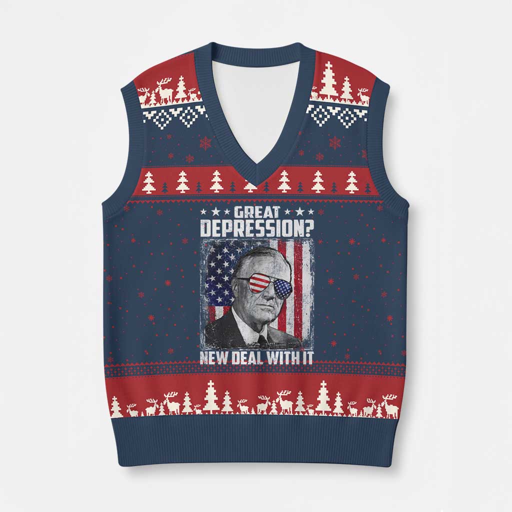 Franklin D Roosevelt V-Neck Knit Sweater Vest Great Depression New Deal With It TS11 Navy Red Print Your Wear