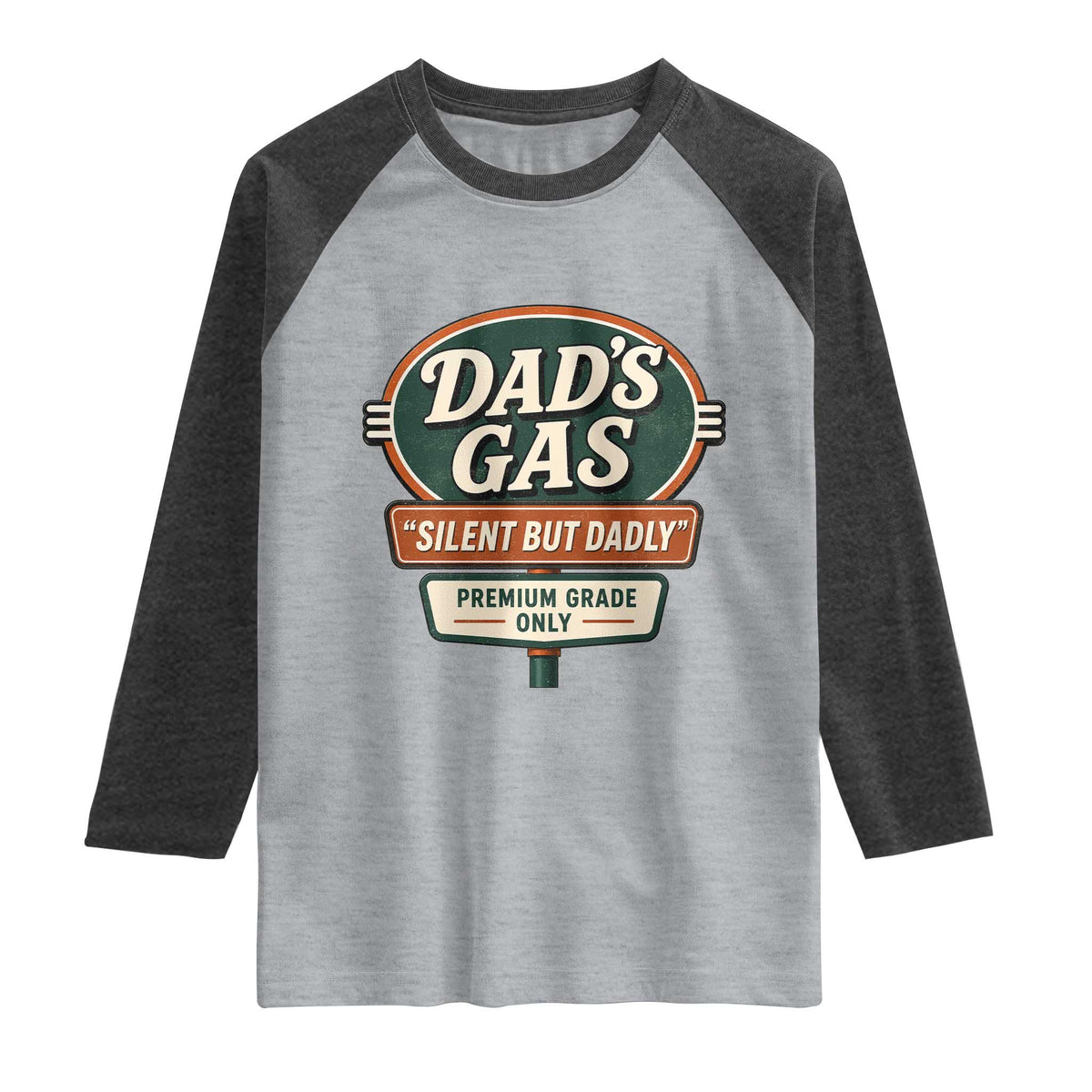 Dads Gas Silent But Dadly Raglan Shirt Funny Fart Dad Farting Father's Day TS11 Heather Gray Heather Charcoal Print Your Wear