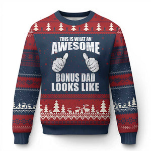 This Is What An Awesome Bonus Dad Looks Like Ugly Christmas Sweater Funny Step Dad Fathers Day Gifts TS11 Navy Red Print Your Wear