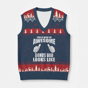 This Is What An Awesome Bonus Dad Looks Like V-Neck Knit Sweater Vest Funny Step Dad Fathers Day Gifts TS11 Navy Red Print Your Wear