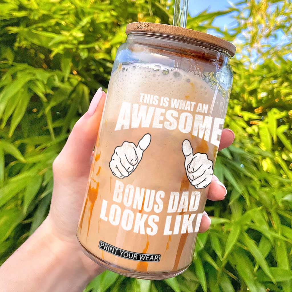This Is What An Awesome Bonus Dad Looks Like Glass Can Funny Step Dad Fathers Day Gifts TS11 Black Print Your Wear