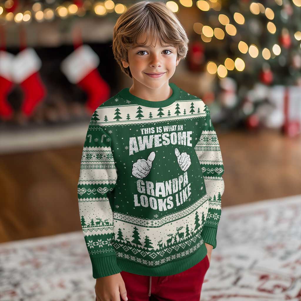 This Is What An Awesome Grandpa Looks Like Ugly Christmas Sweater Funny Fathers Day Gifts TS11 Forest Green Beige Print Your Wear