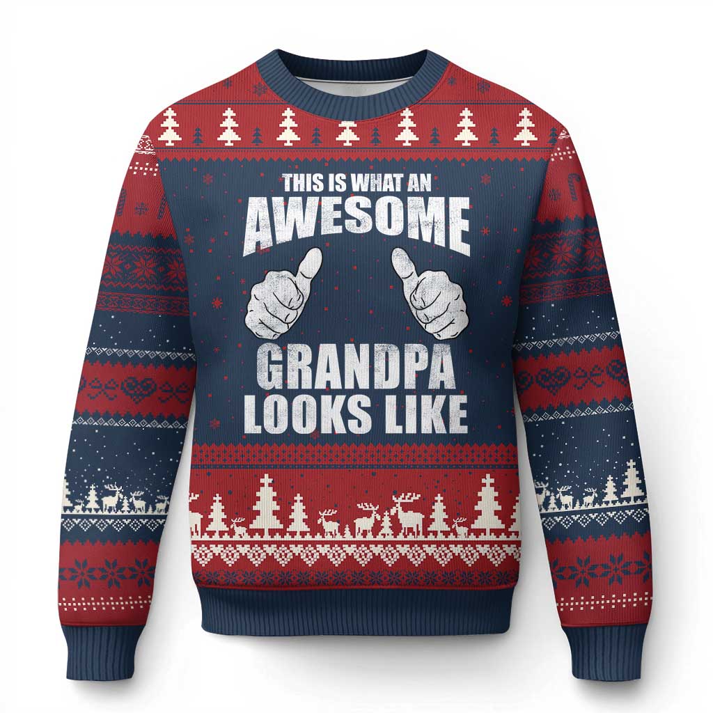 This Is What An Awesome Grandpa Looks Like Ugly Christmas Sweater Funny Fathers Day Gifts TS11 Navy Red Print Your Wear