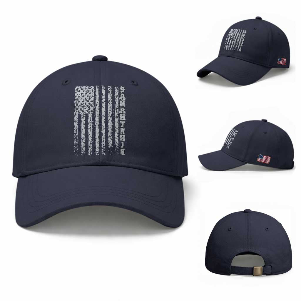 San Antonio Texas State Pride Vintage American Flag Baseball Cap TS11 Baseball Cap Universal Fit Navy Print Your Wear