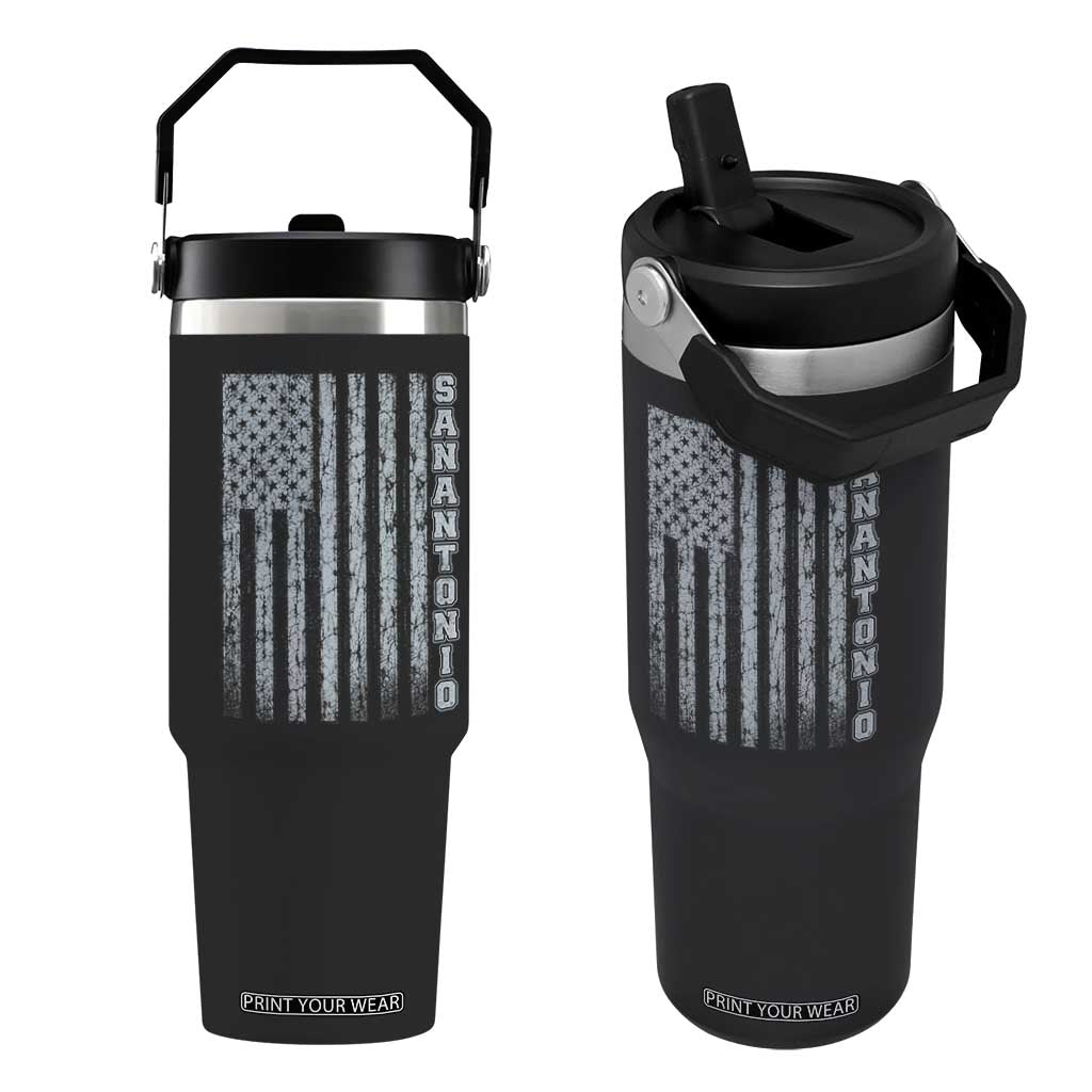 San Antonio Texas State Pride Vintage American Flag Flip Straw Tumbler TS11 One Size: 30 oz Black Print Your Wear