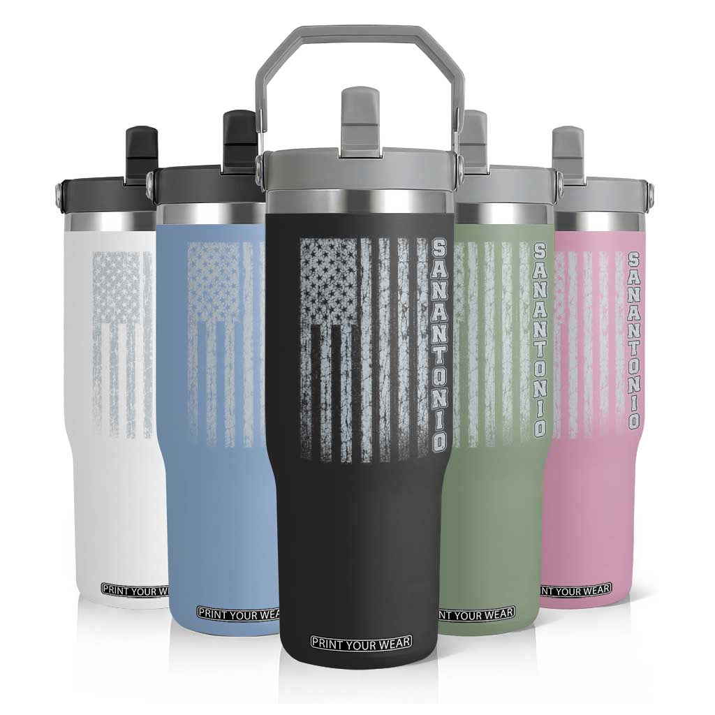 San Antonio Texas State Pride Vintage American Flag Flip Straw Tumbler TS11 Print Your Wear