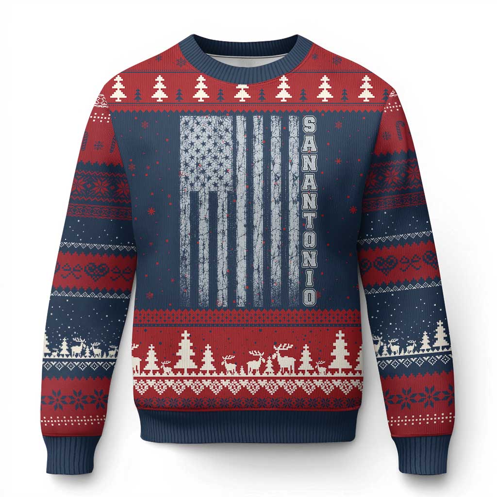 San Antonio Texas State Pride Vintage American Flag Ugly Christmas Sweater TS11 Navy Red Print Your Wear