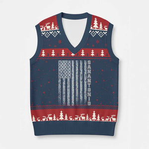 San Antonio Texas State Pride Vintage American Flag V-Neck Knit Sweater Vest TS11 Navy Red Print Your Wear
