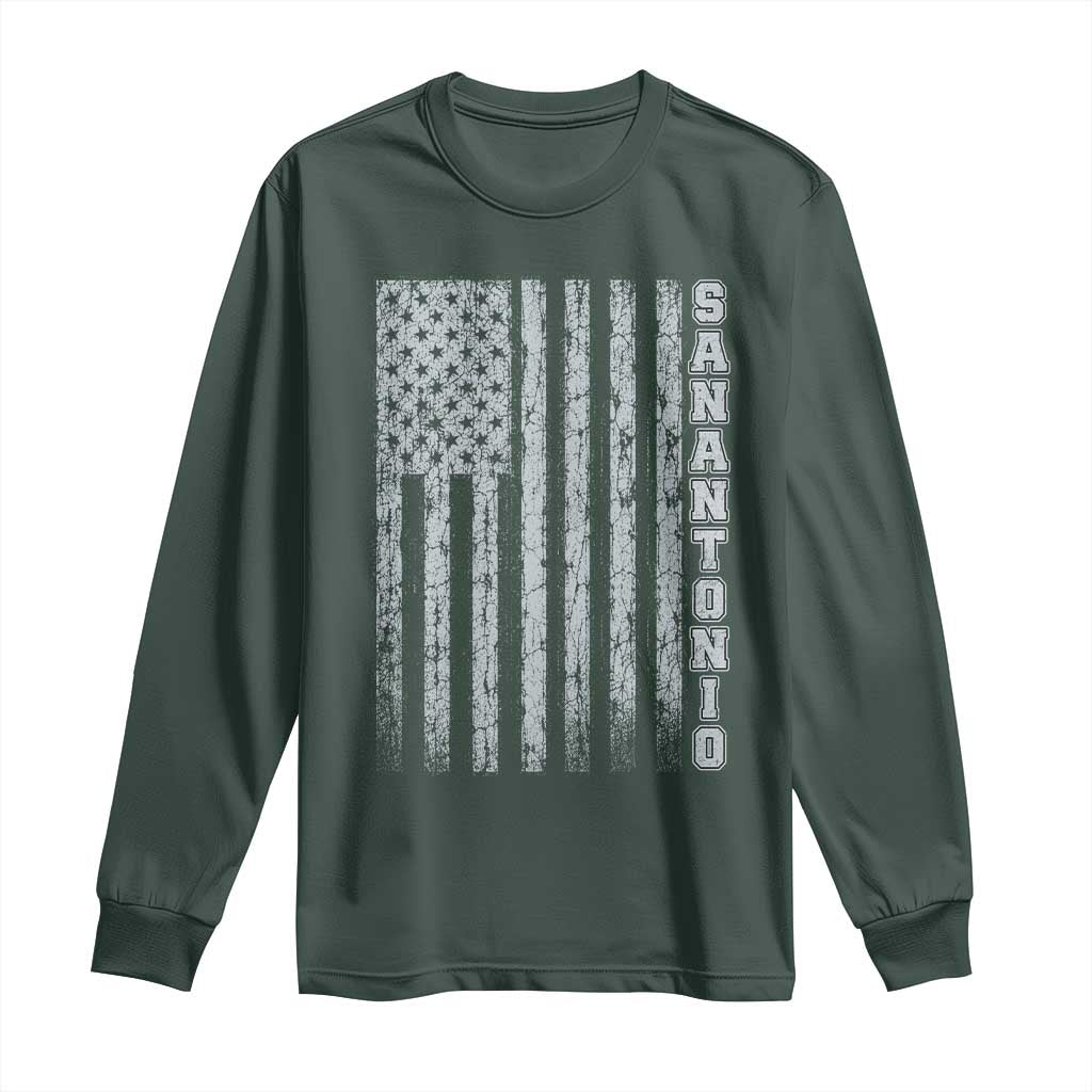 San Antonio Texas State Pride Vintage American Flag Long Sleeve Shirt TS11 Dark Forest Green Print Your Wear
