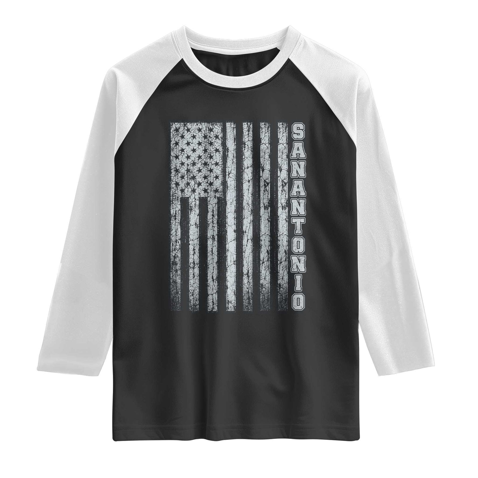 San Antonio Texas State Pride Vintage American Flag Raglan Shirt TS11 Black White Print Your Wear