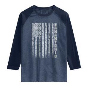 San Antonio Texas State Pride Vintage American Flag Raglan Shirt TS11 Heather Denim Navy Print Your Wear