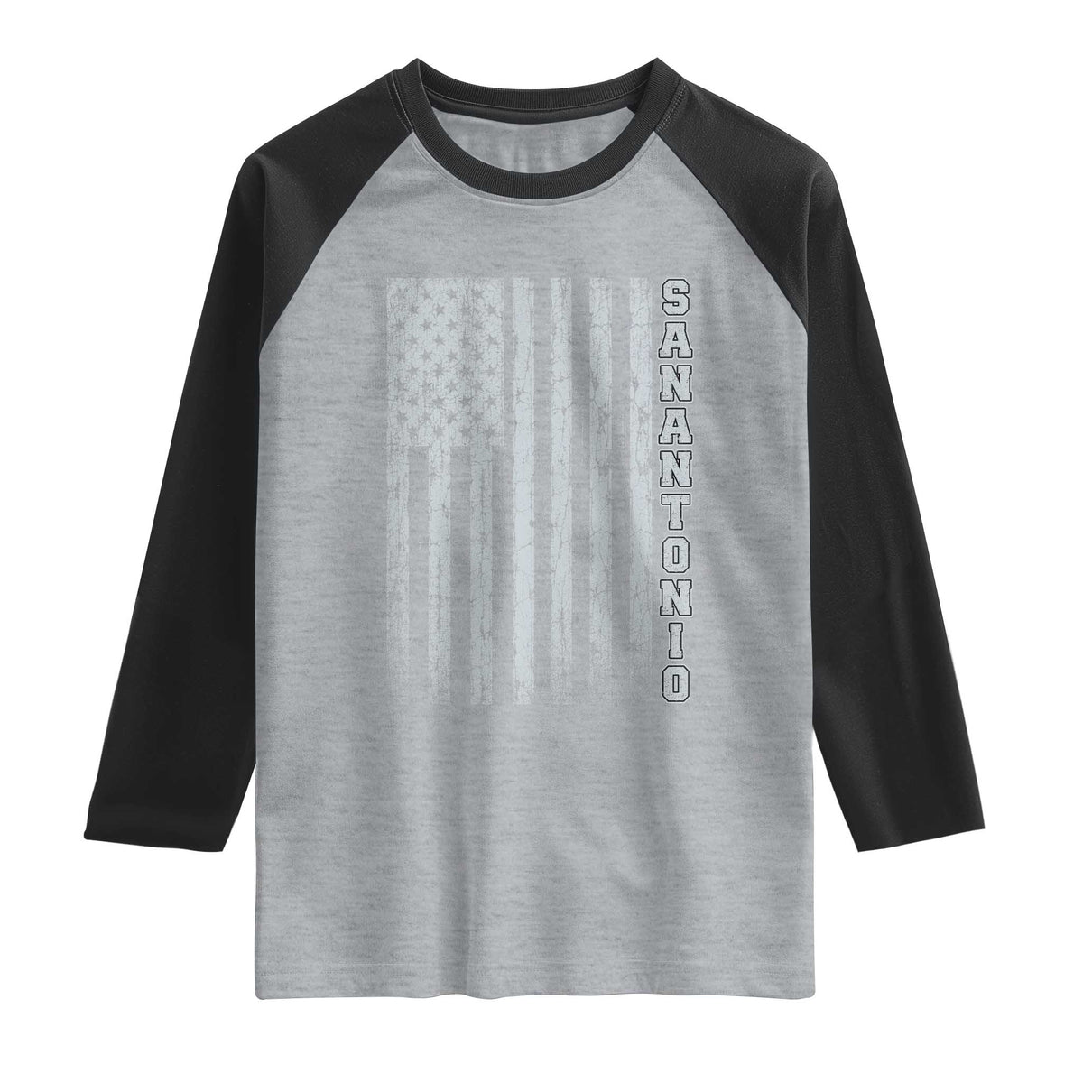 San Antonio Texas State Pride Vintage American Flag Raglan Shirt TS11 Heather Gray Black Print Your Wear