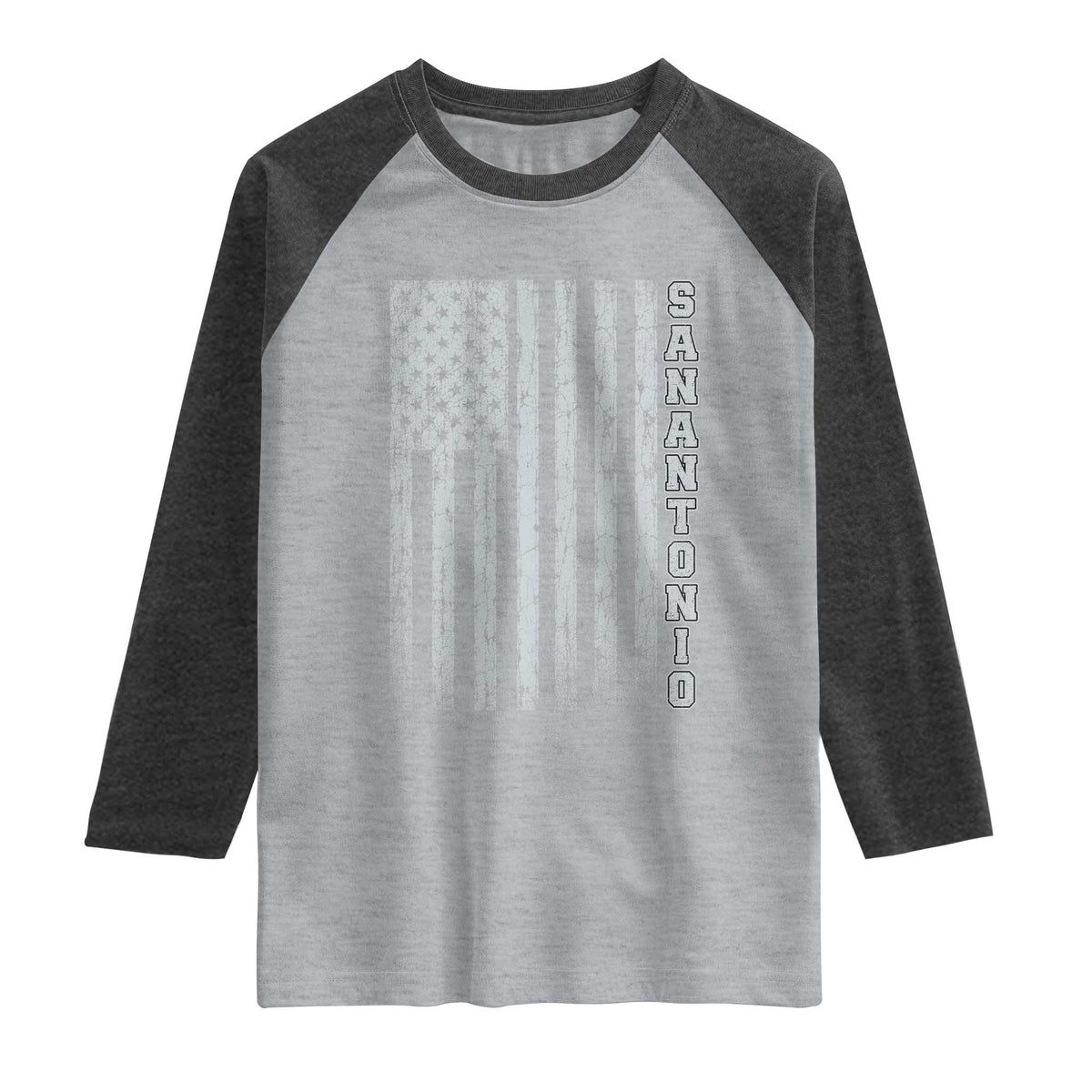San Antonio Texas State Pride Vintage American Flag Raglan Shirt TS11 Heather Gray Heather Charcoal Print Your Wear