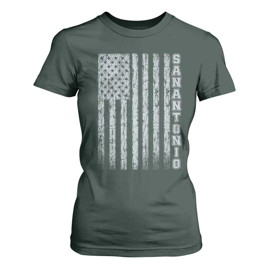 San Antonio Texas State Pride Vintage American Flag T Shirt For Women TS11 Dark Forest Green Print Your Wear