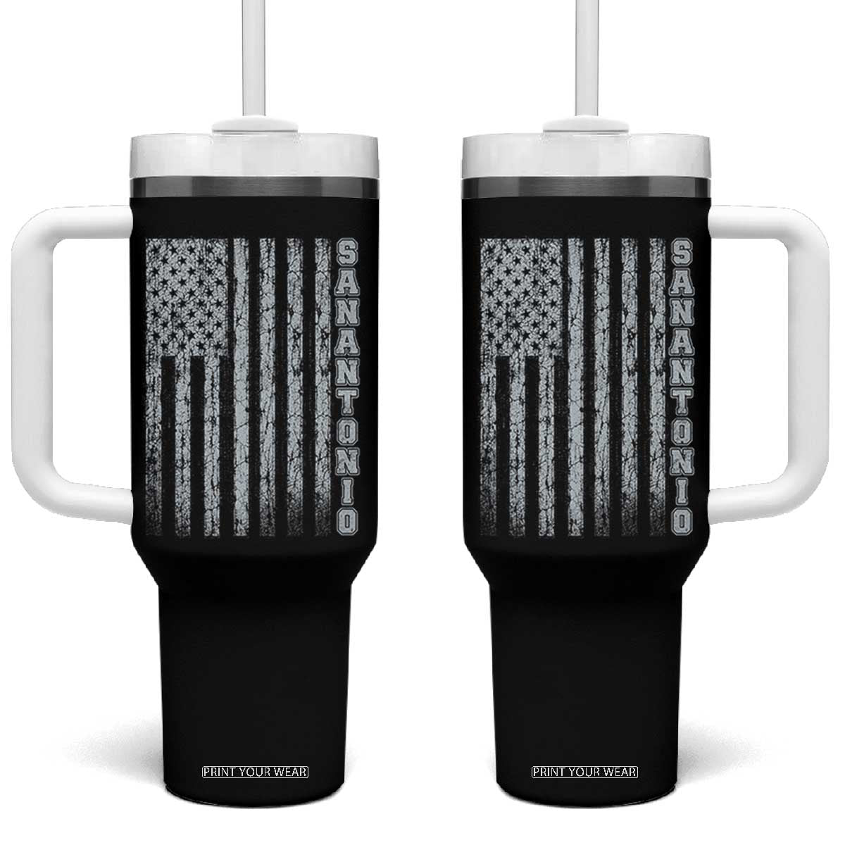 San Antonio Texas State Pride Vintage American Flag Tumbler With Handle TS11 One Size: 40 oz Black Print Your Wear