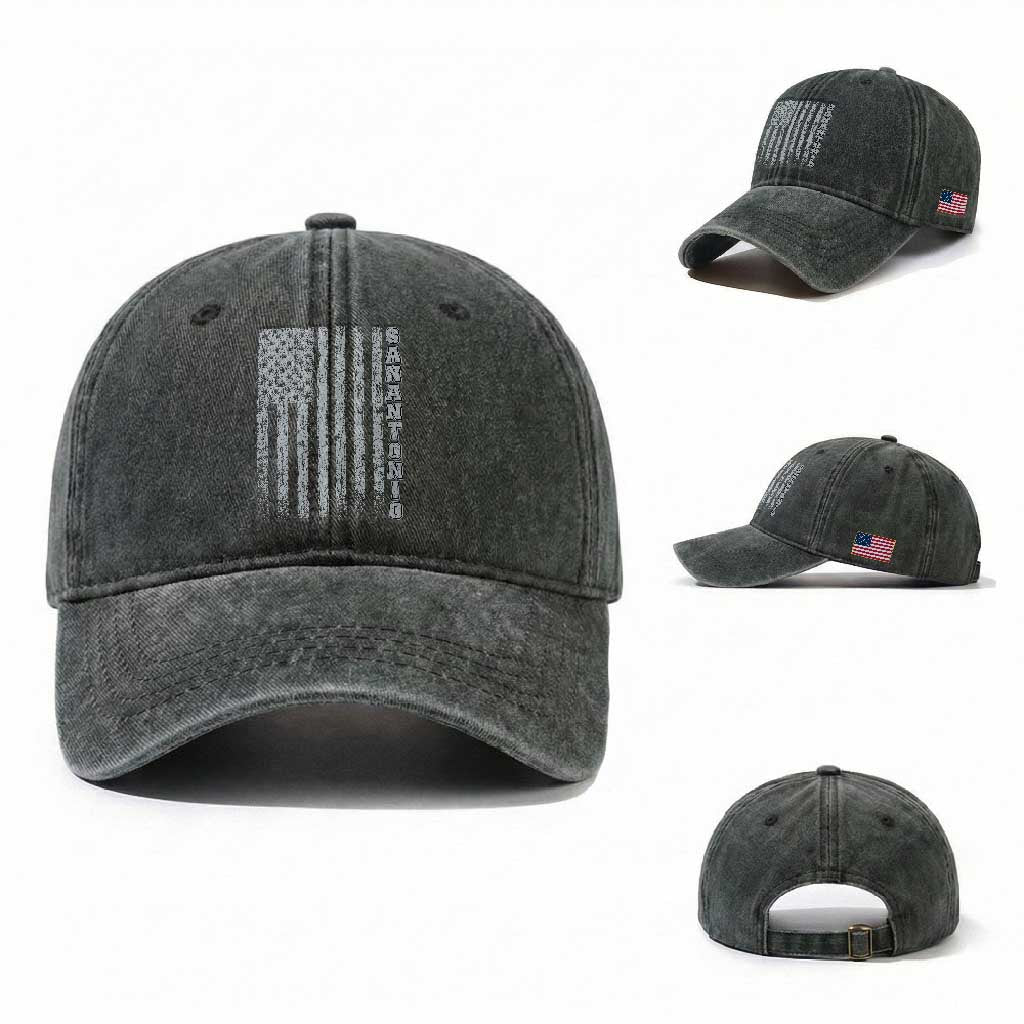 San Antonio Texas State Pride Vintage American Flag Washed Cotton Baseball Cap TS11 Washed Cap Universal Fit Dark Green Print Your Wear