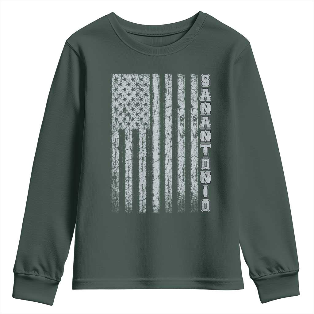 San Antonio Texas State Pride Vintage American Flag Youth Sweatshirt TS11 Dark Forest Green Print Your Wear