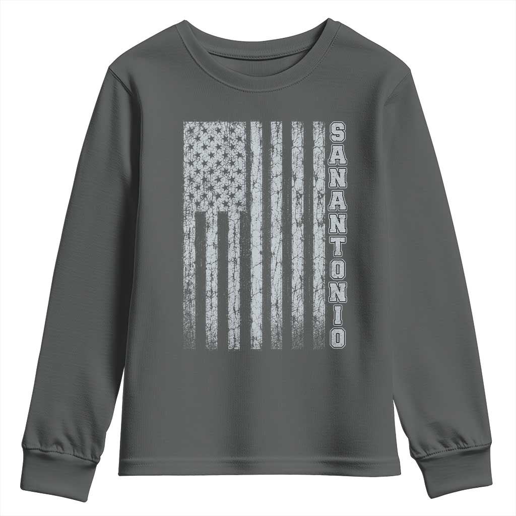 San Antonio Texas State Pride Vintage American Flag Youth Sweatshirt TS11 Dark Heather Print Your Wear