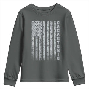 San Antonio Texas State Pride Vintage American Flag Youth Sweatshirt TS11 Dark Heather Print Your Wear