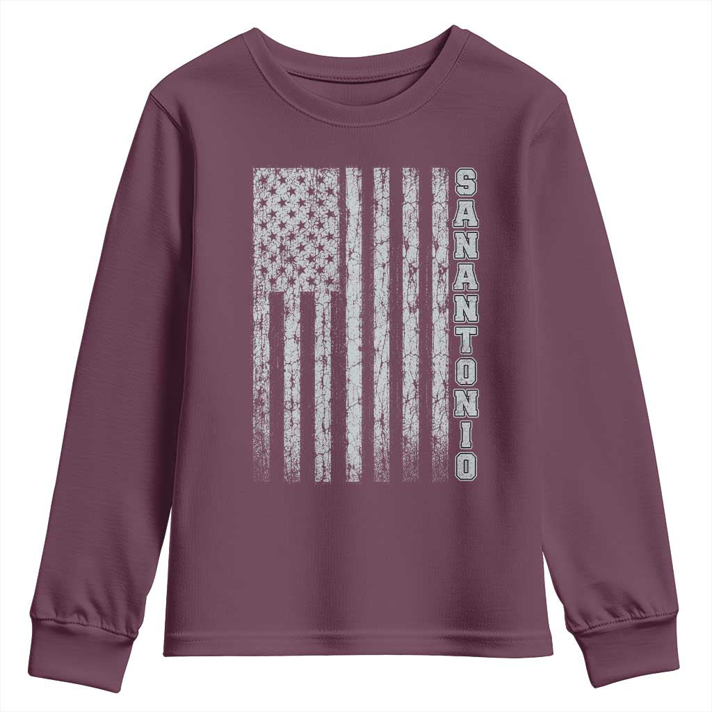 San Antonio Texas State Pride Vintage American Flag Youth Sweatshirt TS11 Maroon Print Your Wear