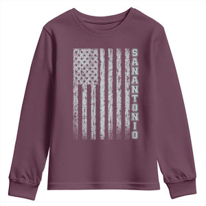 San Antonio Texas State Pride Vintage American Flag Youth Sweatshirt TS11 Maroon Print Your Wear