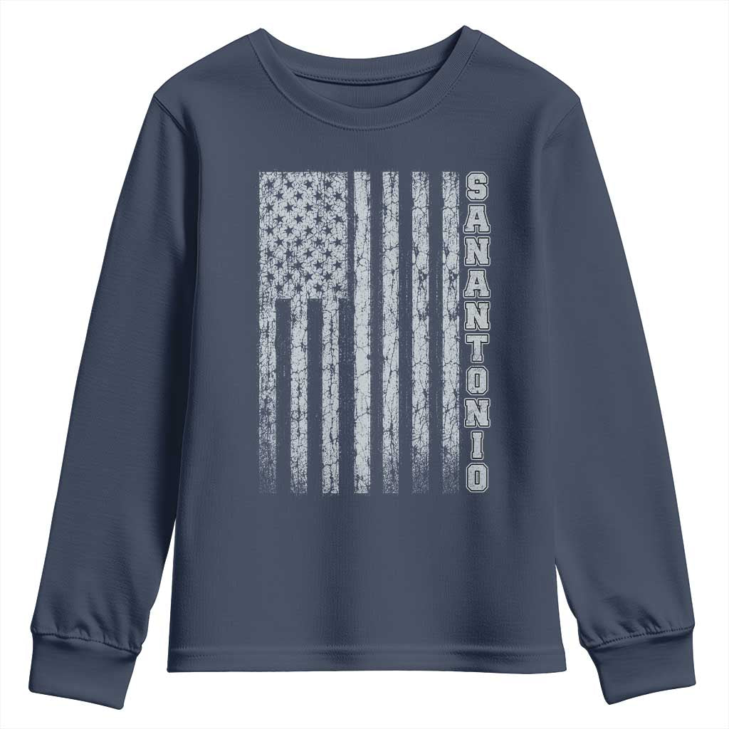 San Antonio Texas State Pride Vintage American Flag Youth Sweatshirt TS11 Navy Print Your Wear
